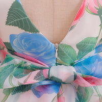 Girls Floral Print Puff Sleeves Party Dress Party Dresses   