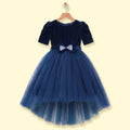 Girls dark blue high-low party dress with velvet bodice