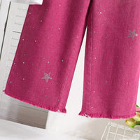 Girls Pink Flower Applique T-Shirt With Ombre Print Pants Sets Sets