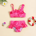 Girls Fuchsia Mermaid Printed Top With Ruffled Briefs Swimwear Sets Sets Fuchsia 1-2 Y