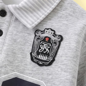 Boys Light Grey Alphanumeric Print Polo Sweatshirt & Joggers Sets 2 pc. Sets