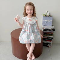 Girls Light Blue Mermaid Print Ruffle A-Line Dress Casual Dresses