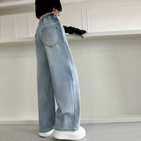 Girls Light Blue Relaxed Fit Wide-Leg Denim Jeans Pants