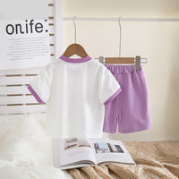 Girls Purple Graphics Short Sleeves T-Shirt With Shorts Set Sets