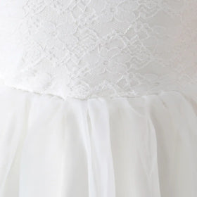 Girls White Long Sleeves Fit & Flare Party Dress With Lace & Tulle Overlay Party Dresses