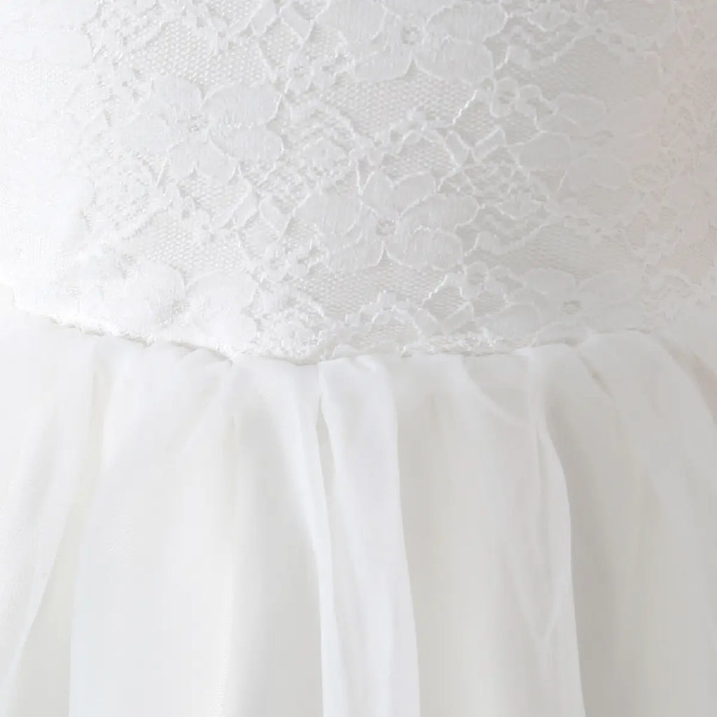 Girls White Long Sleeves Fit & Flare Party Dress With Lace & Tulle Overlay Party Dresses