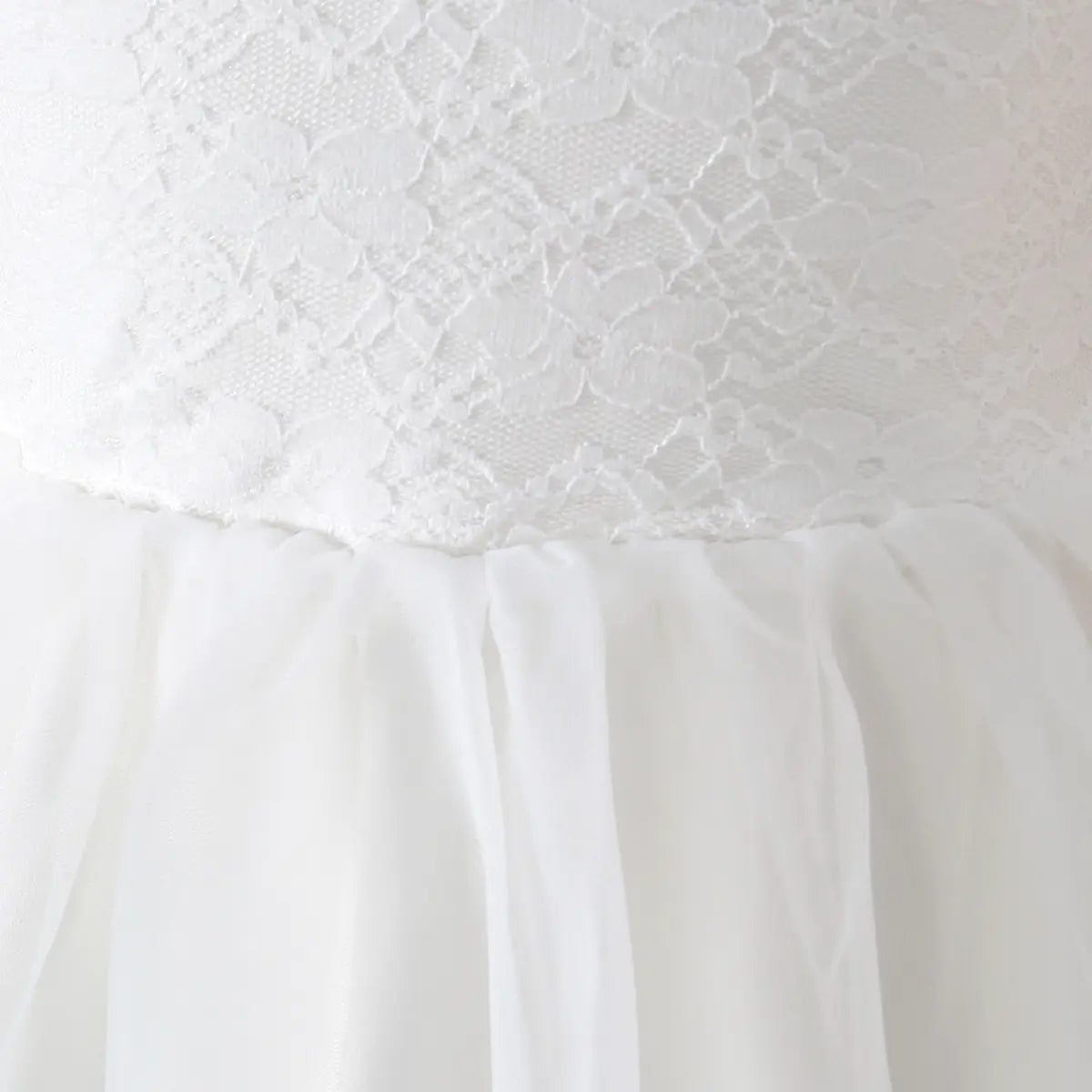 Girls White Long Sleeves Fit & Flare Party Dress With Lace & Tulle Overlay Party Dresses