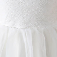 Girls White Long Sleeves Fit & Flare Party Dress With Lace & Tulle Overlay Party Dresses