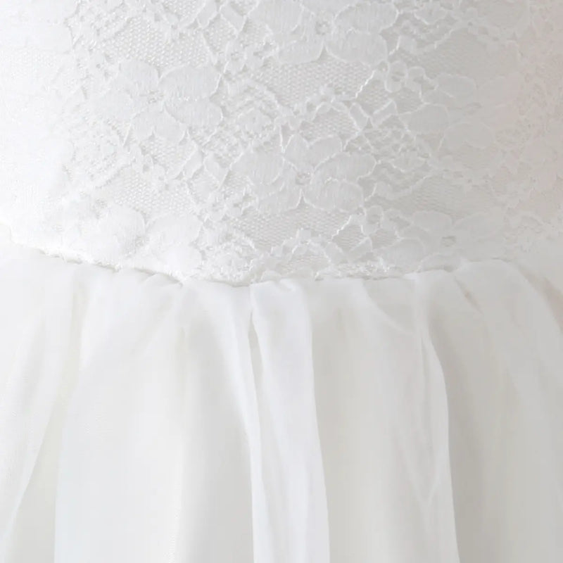 Girls White Long Sleeves Fit & Flare Party Dress With Lace & Tulle Overlay Party Dresses