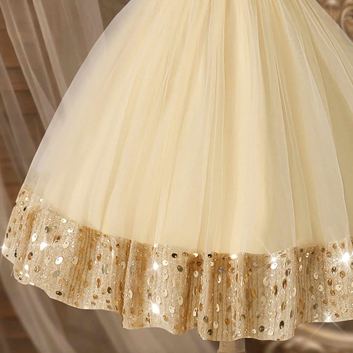 Girls Beige Sequin Embellished Sleeveless Fit & Flare Dress Casual Dresses