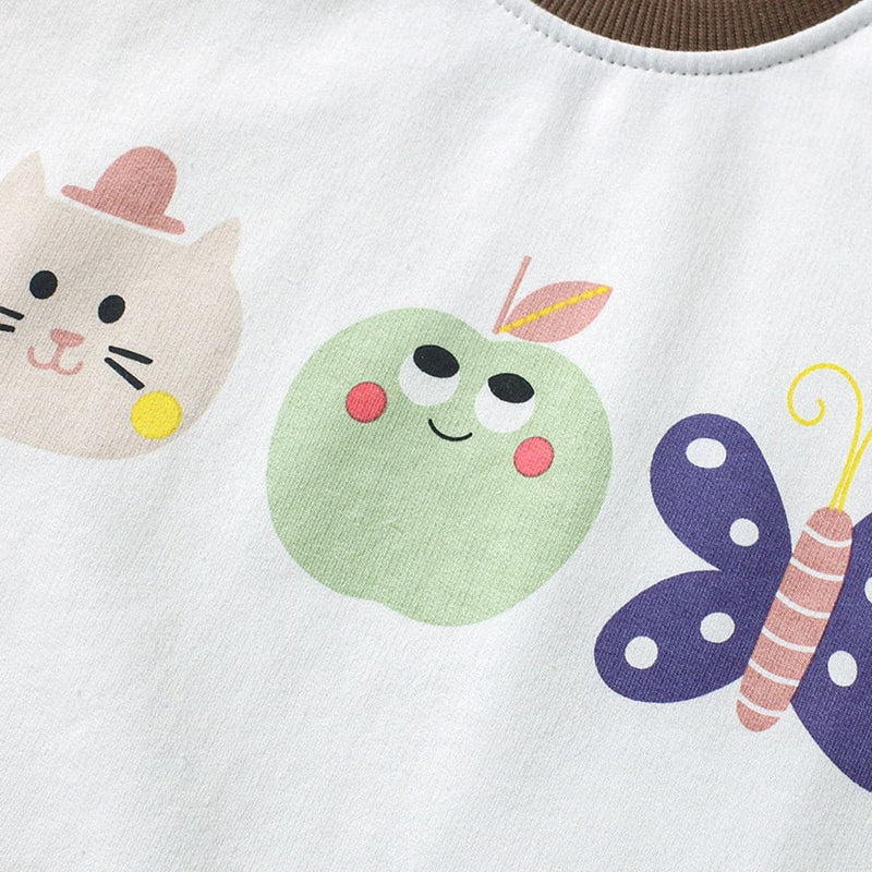 Girls Cartoon Graphic Top With Polka Dot Printed Shorts Sets   