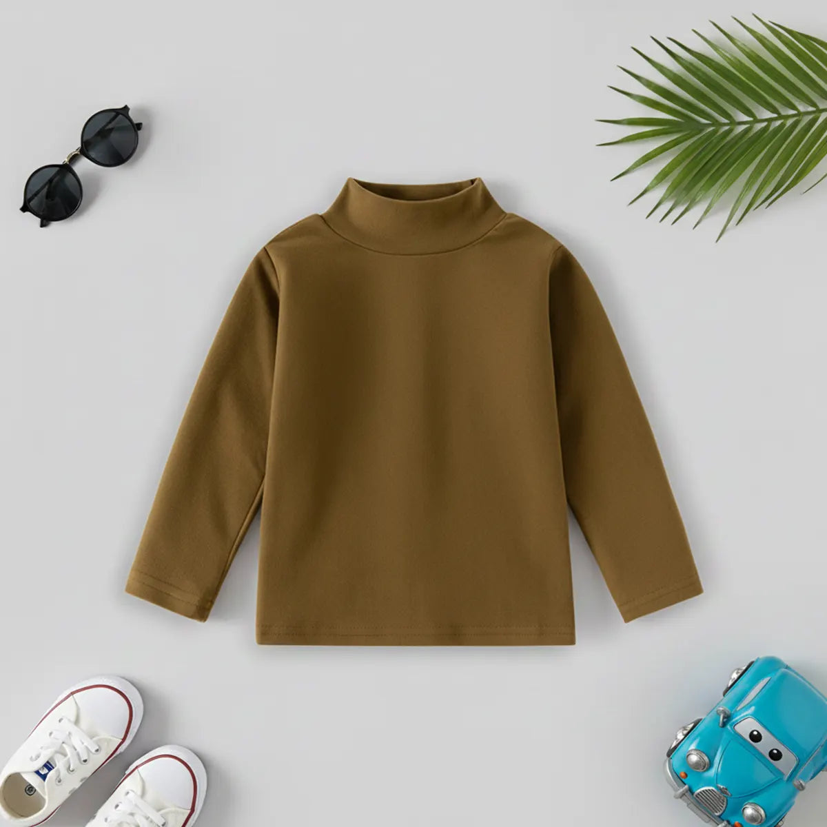 Boys Brown Mock-neck T-Shirt With Long Sleeves Tshirts Brown 1-2 Y