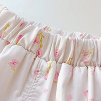 Girls Purple Short Sleeves Top With Printed Shorts Sets Sets