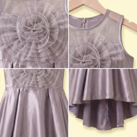 Girls Grey Floral Applique Sleeveless High-Low Party Dress Party Dresses