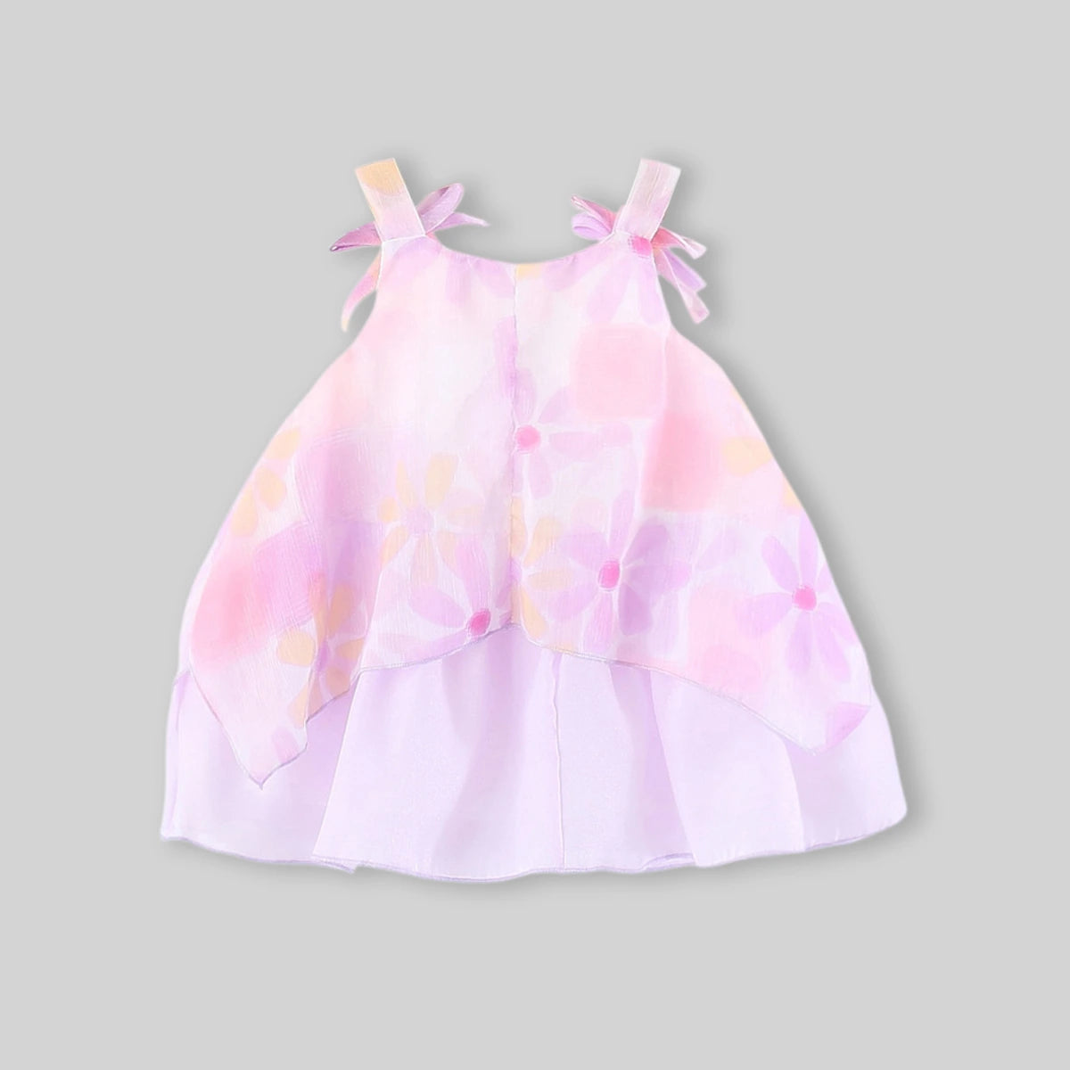 Girls Lilac Floral Print Bow A-Line High-Low Dress Casual Dresses