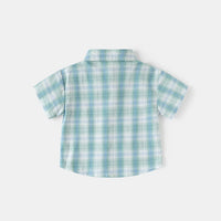 Boys Light Green Checked Short Sleeves Shirt With Shorts Sets Sets