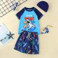 Boys Blue Graphics T-Shirt With Shorts & Swim Cap Swimwear Sets Beachwear Blue 3-4 Y