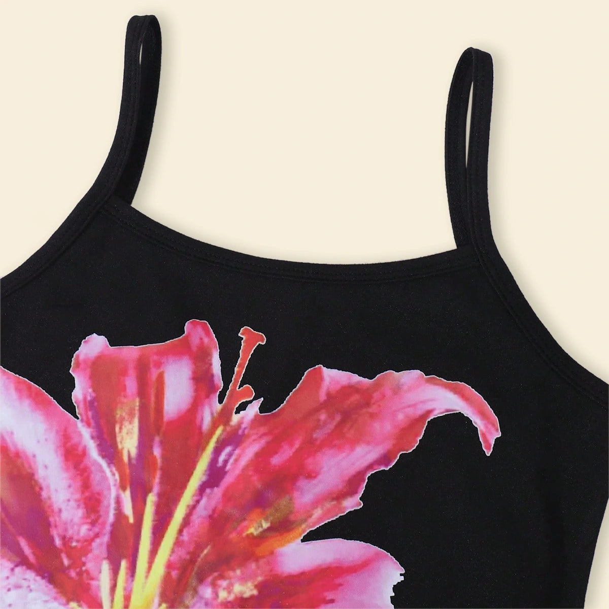 Girls Black Floral Top With Fake Denim Printed Shorts Sets Sets