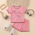 Girls Pink Bear Graphic Printed Short Sleeve Top With Shorts Sets 2 pc. Sets Pink 1-2 Y