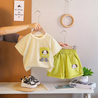 Boys Lime Green Striped Short Sleeve T-Shirt With Shorts Sets 2 pc. Sets Lime Green 1-2 Y