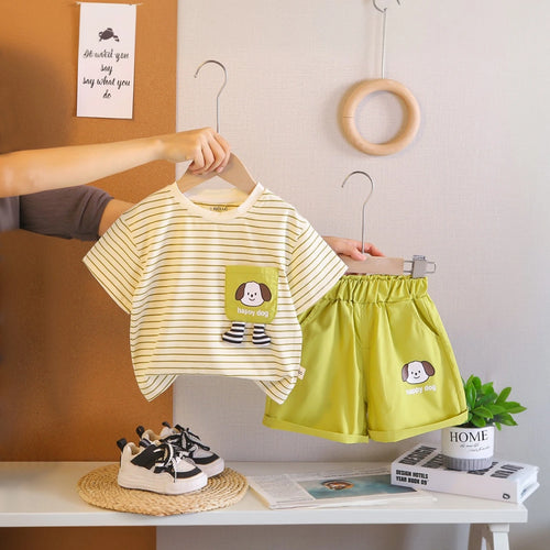 Boys Lime Green Striped Short Sleeve T-Shirt With Shorts Sets 2 pc. Sets Lime Green 1-2 Y