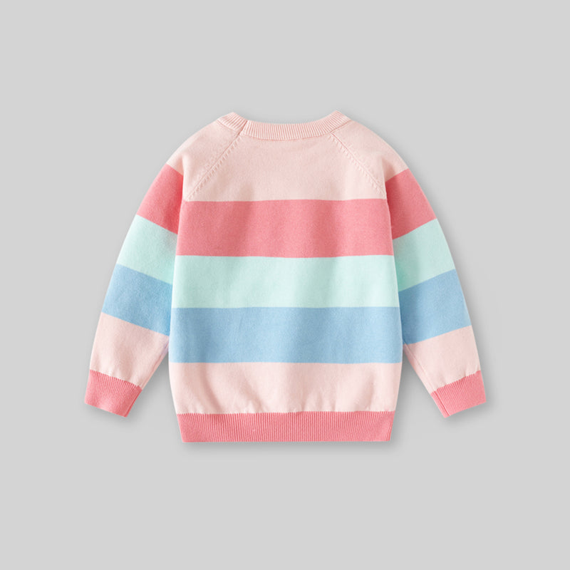 Girls Multicolor Regular Sweatshirt With Self-Design Stripe Patterns Sweaters & Cardigans