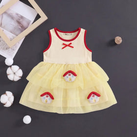 Girls Yellow House Applique Fit & Flare Dress With Bubble Hem Casual Dresses Yellow 1-2 Y