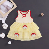 Girls Yellow House Applique Fit & Flare Dress With Bubble Hem Casual Dresses Yellow 1-2 Y