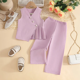 Girls Lavender Sleeveless Top With Pants Co-ord Sets Sets Lavender 2-3 Y