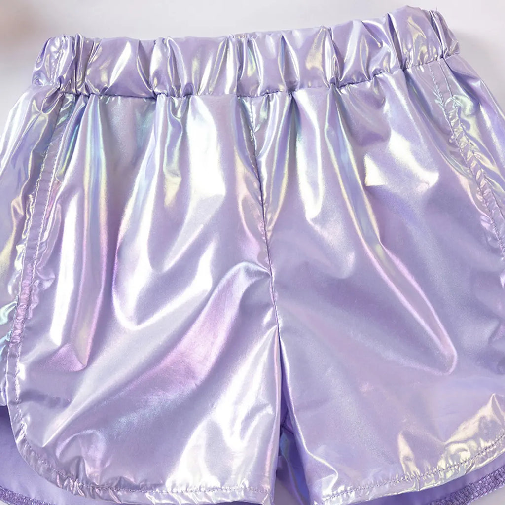 Girls Lilac Solid Shorts With Elasticated Waistband Shorts