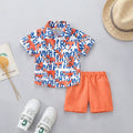 Boys Orange Dinosaur Print Short Sleeves Shirt With Shorts Set Sets Orange 1-2 Y