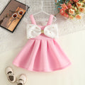 Girls Pink Sleeveless Fit & Flare Party Wear Dress With Embellished Bow Applique Party Dresses Pink 12-18 M