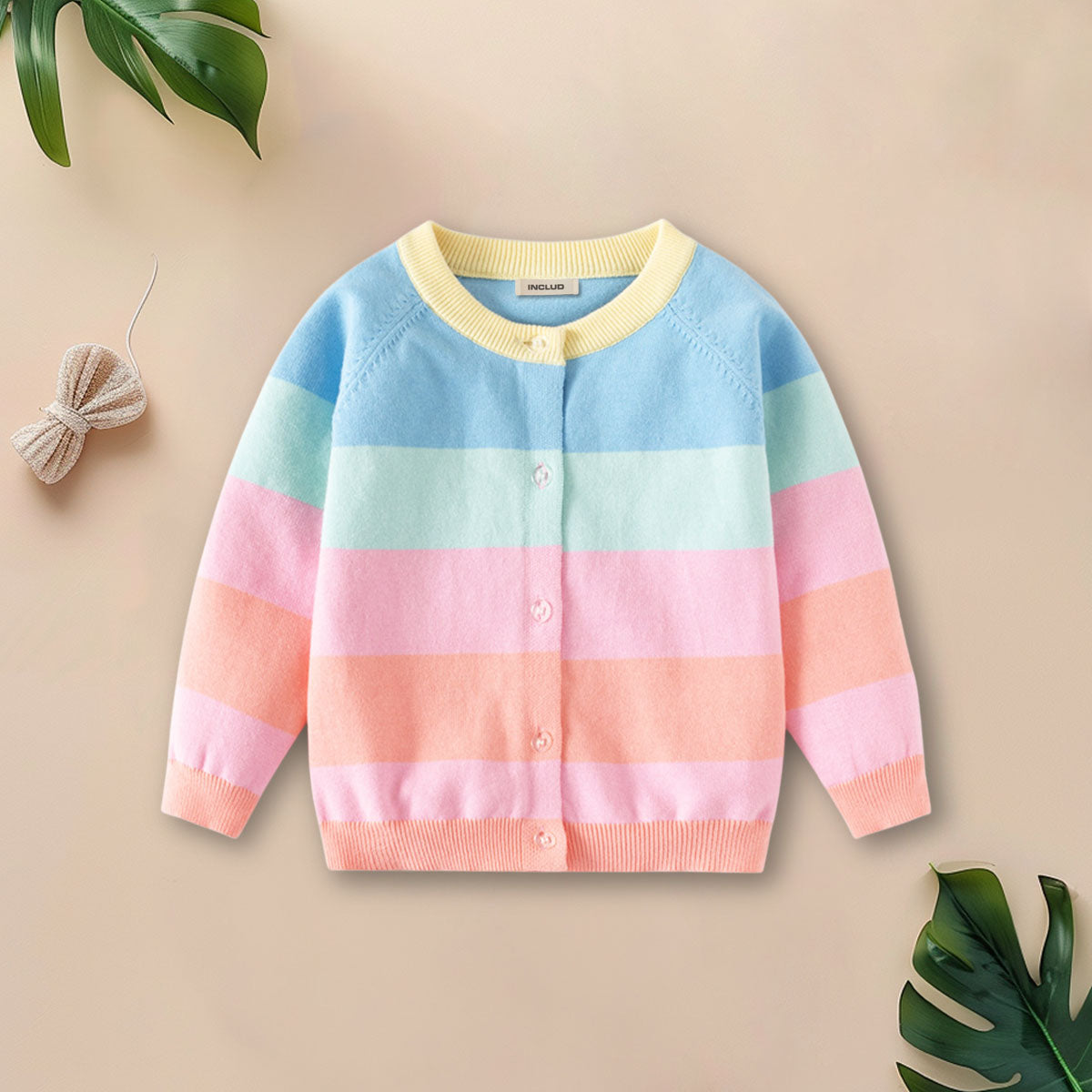 Girls Multicolor Self-Design Stripes Winter cardigan Sweaters & Cardigans Multicolor 2-3 Y