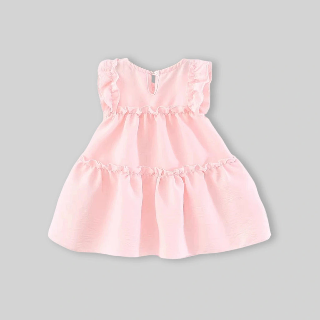 Girls Pink Mushroom Appliques Tiered A-Line Dress Casual Dresses