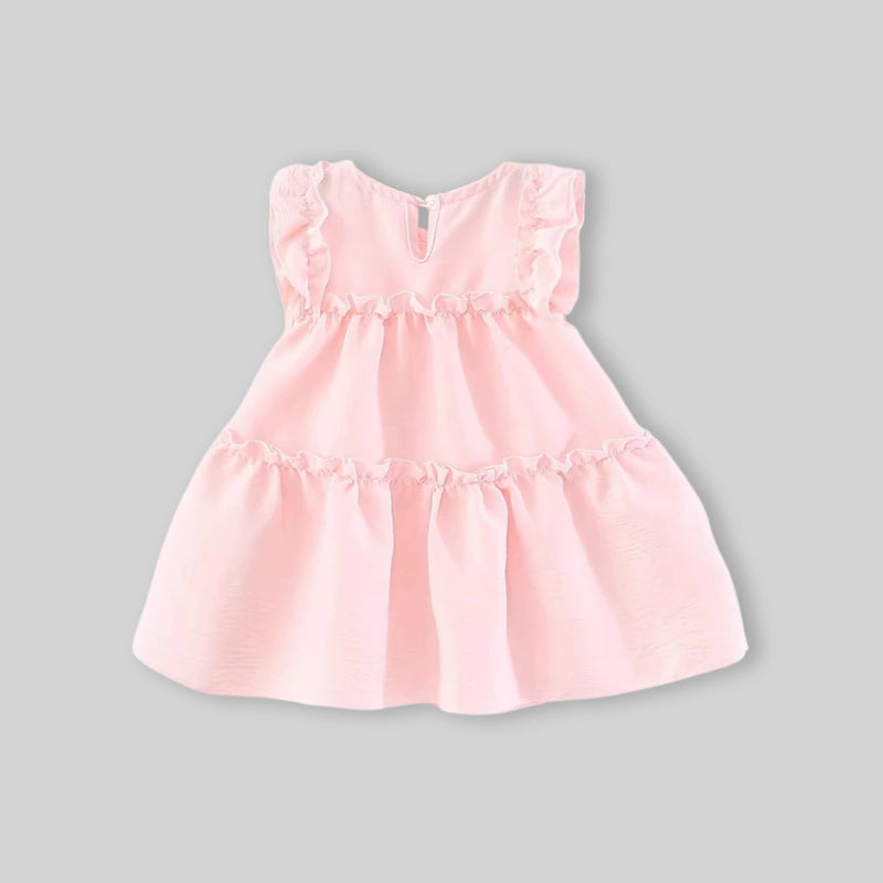 Girls Pink Mushroom Appliques Tiered A-Line Dress Casual Dresses