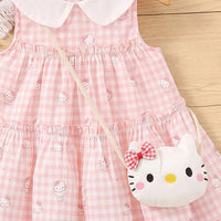 Girls Light Pink Kitty Print Sleeveless Tiered Dress Casual Dresses