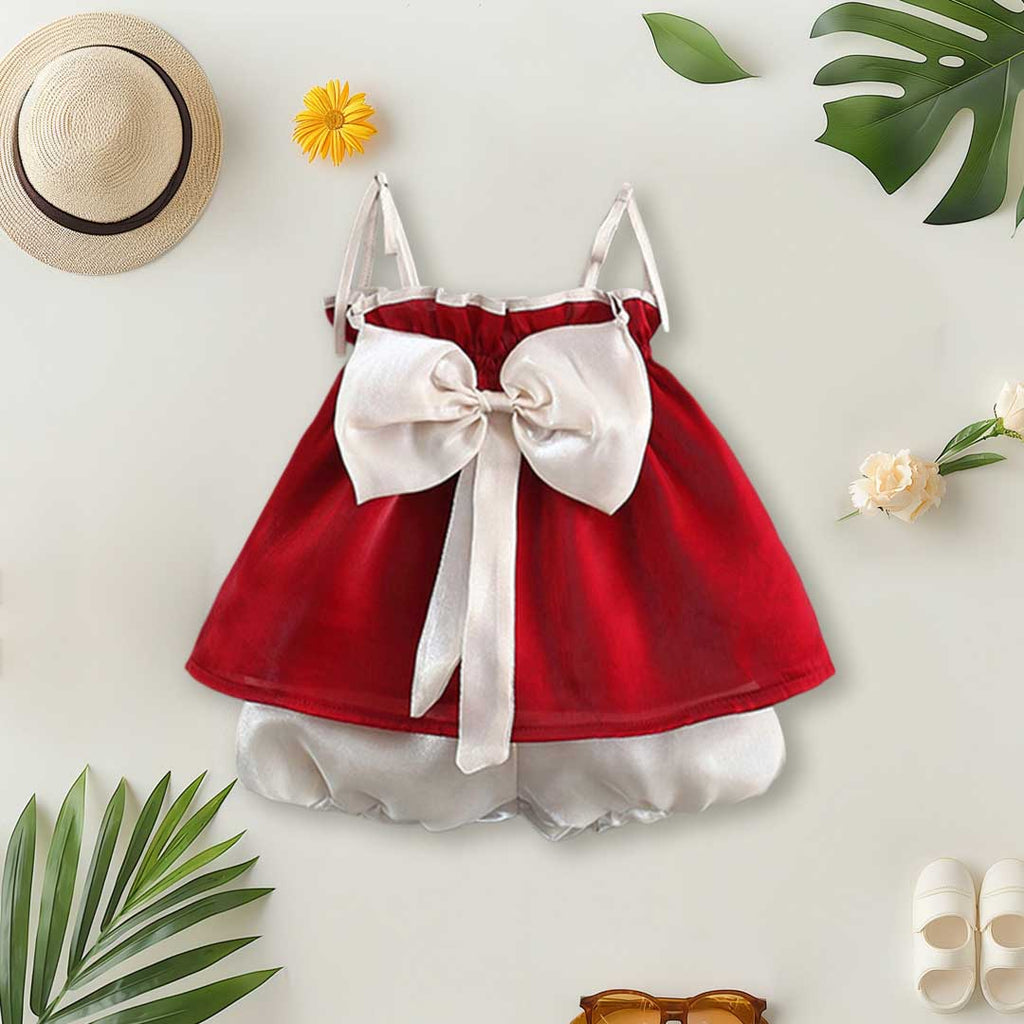 Girls Sleeveless Top With Bow & Shorts Set