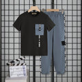 Boys Black Short Sleeve Round Neck T-Shirt With Jogger Set 2 pc. Sets Black 7-8 Y