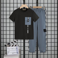 Boys Black Short Sleeve Round Neck T-Shirt With Jogger Set 2 pc. Sets Black 7-8 Y