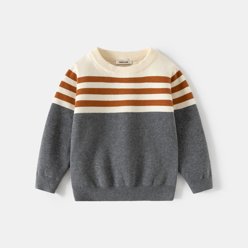 Boys Multicolor Regular Sweater With Self-Design Stripe Patterns Sweaters & Cardigans