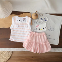 Girls Light Pink Striped Sleeveless Top With Shorts Sets 2 pc. Sets