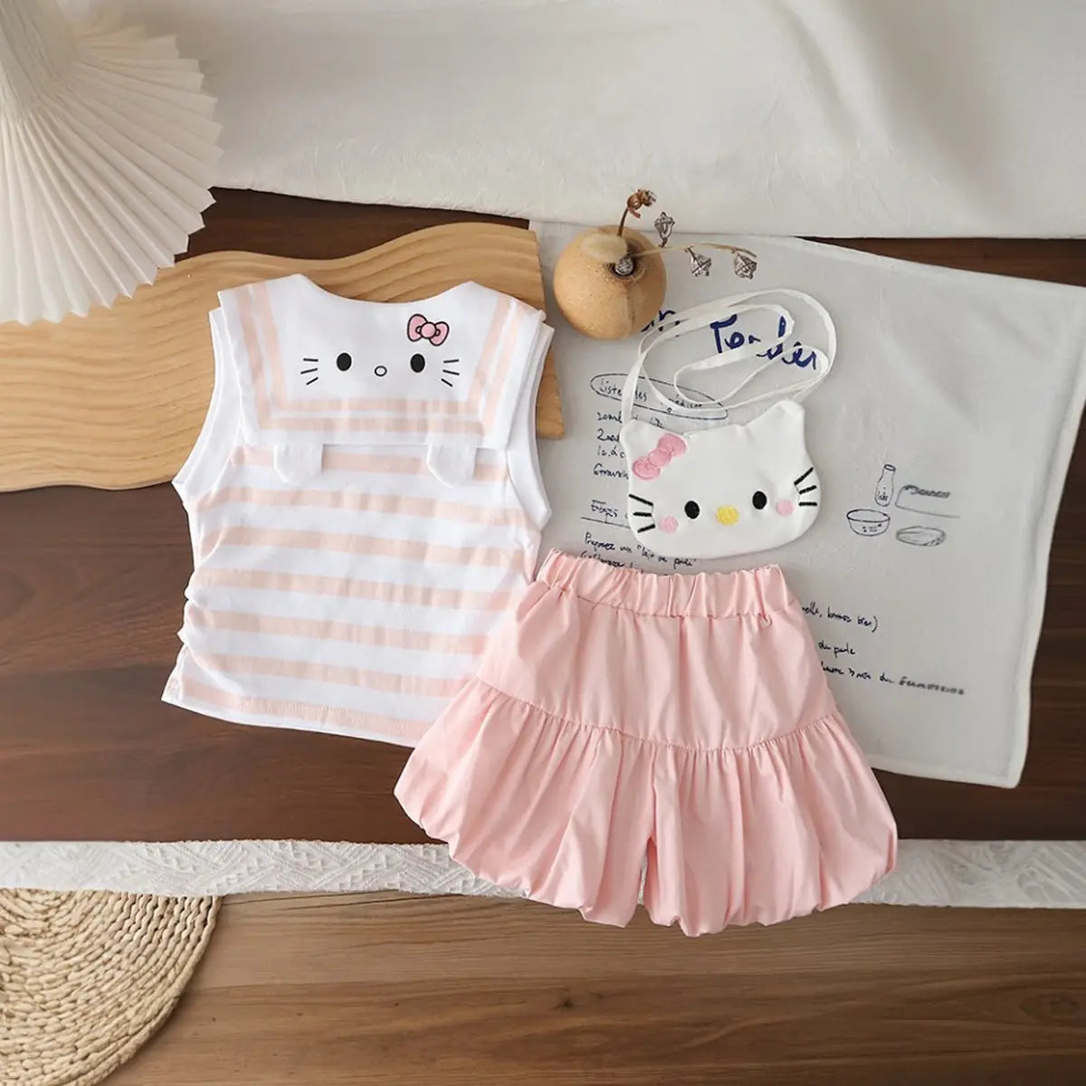 Girls Light Pink Striped Sleeveless Top With Shorts Sets 2 pc. Sets