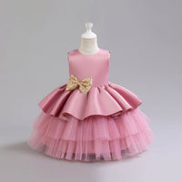 Girls Pink Flared Party Wear Dress With Sequin Bow Party Dresses Pink 1-2 Y