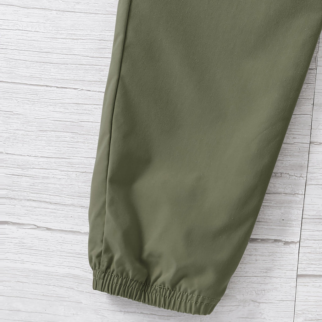 Boys Olive Green Solid Elasticated Bottom Cargo Trouser Cargo Pants