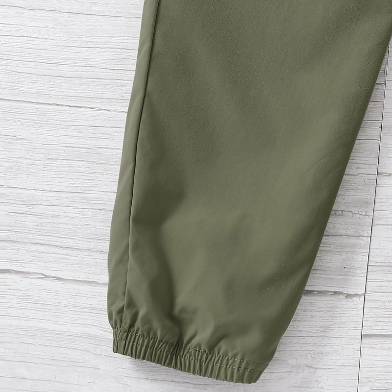 Boys Olive Green Solid Elasticated Bottom Cargo Trouser Cargo Pants