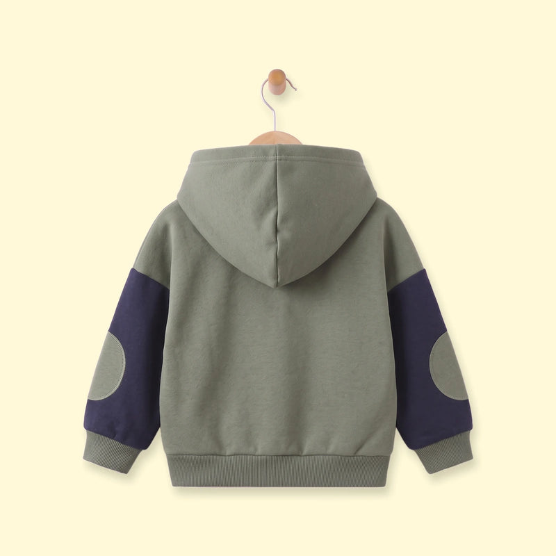 Boys Olive Green Typographic Long Sleeve Hoodie Sweatshirts & Hoodies