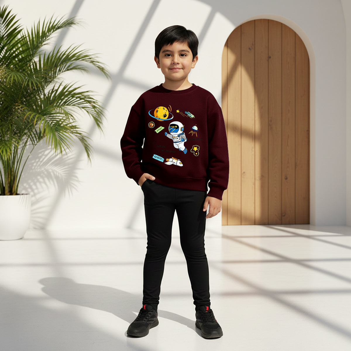 Boys Maroon Space Graphics Round Neck Sweatshirt Sweatshirts & Hoodies Maroon 6-7 Y