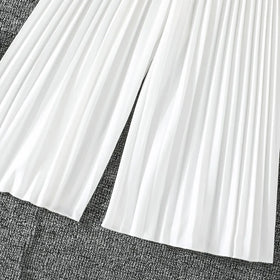 Girls White Sleeveless Blazer Top With Pleated Flared Pant Co-ord Sets Sets