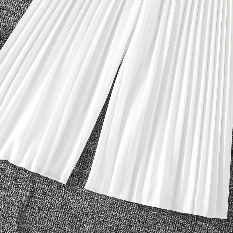 Girls White Sleeveless Blazer Top With Pleated Flared Pant Co-ord Sets Sets