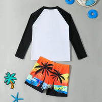 Boys Black Tropical Printed Long Sleeves T-Shirt & Shorts Swimsuit Sets Sets